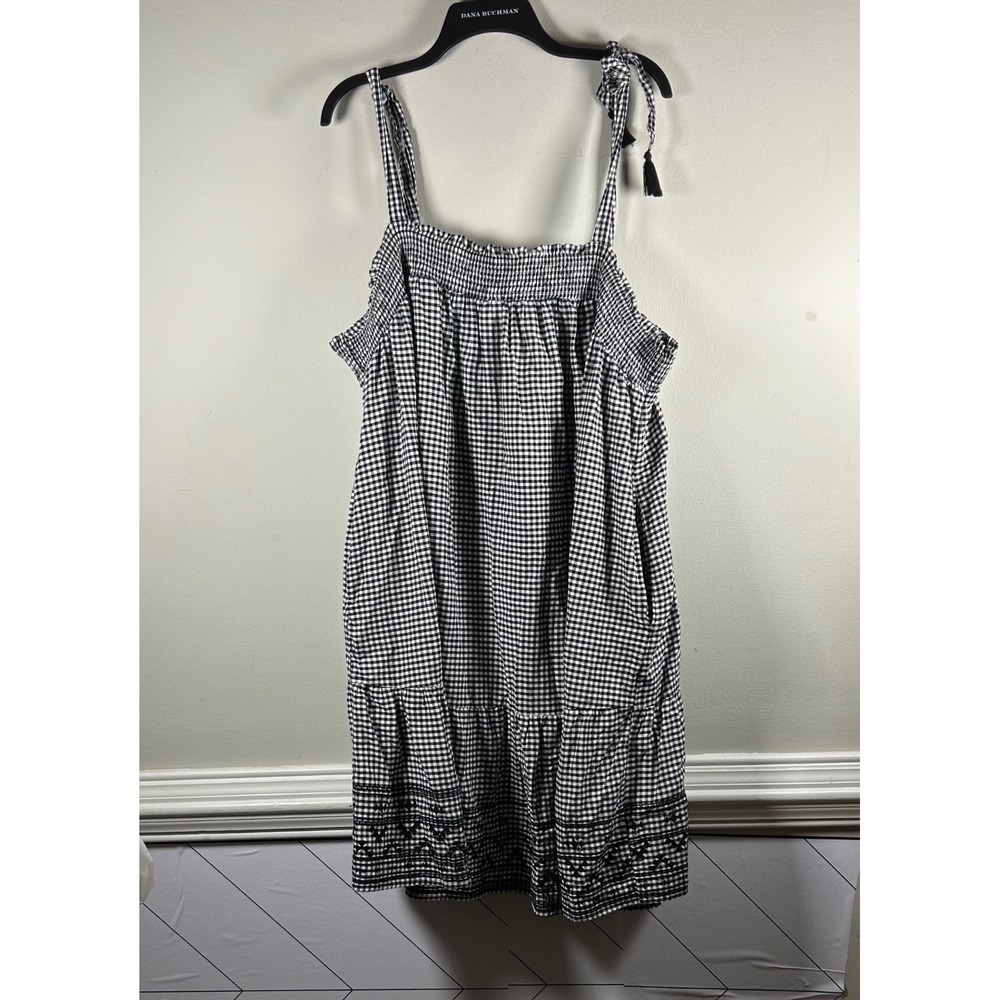 Old Navy Sundress Women XXL Black White Gingham Smocked Tiered country Midi